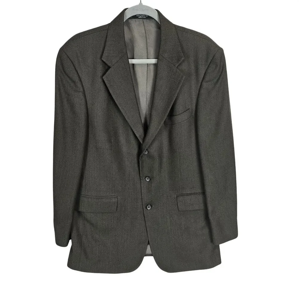 Oscar de la Renta Wool Tweed Blazer Mens 42R Brown Olive Hue Sport Coat Business
